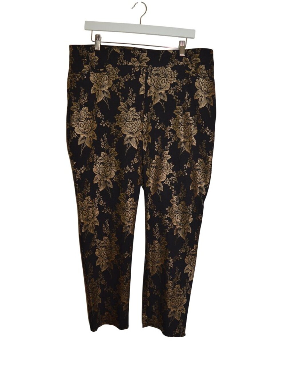 Chicos So Slimming Brigitte Floral Slim Ankle Black Gold Women Pant Size 3R (16